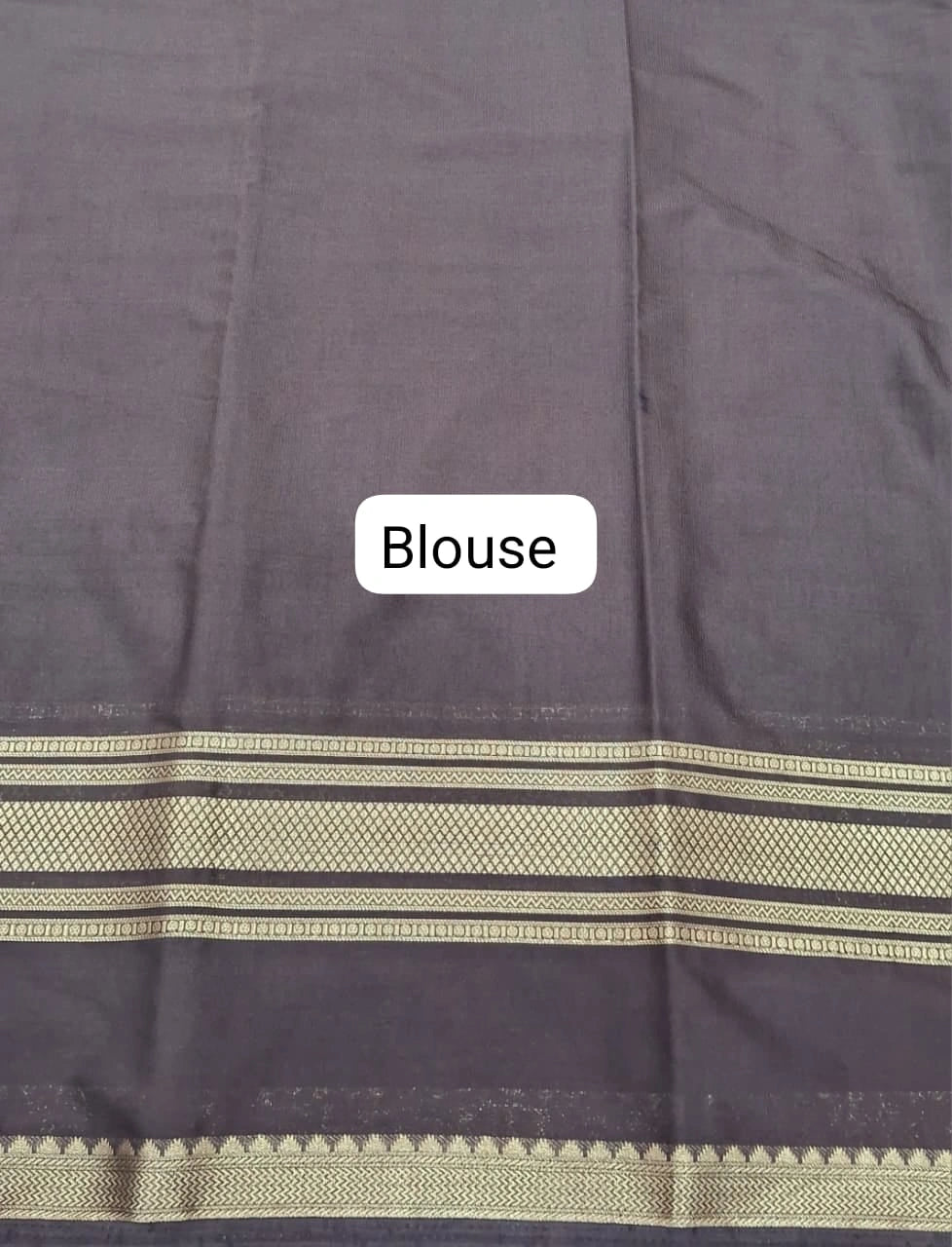 Chocolate Brown Plain Mysore Crepe Silk Saree blouse