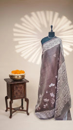 Dark Brown Plain Crush Silk Saree