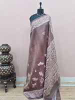 Dark Brown Plain Crush Silk Saree