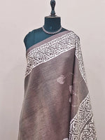 Dark Brown Plain Crush Silk Saree 1