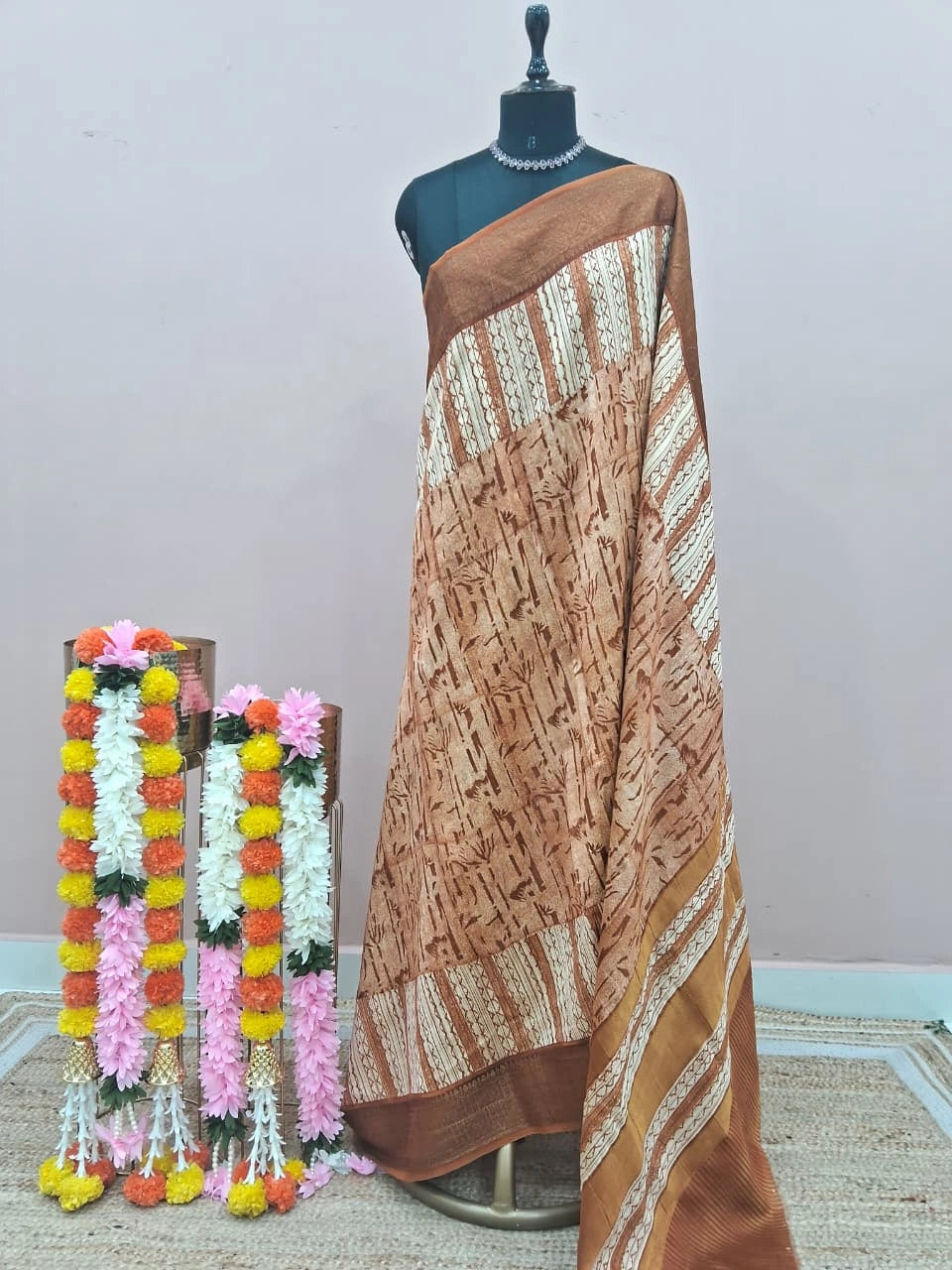 Brown Pure Chanderi Saree
