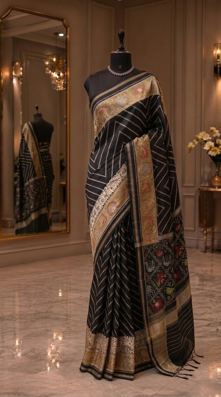 Black Raw Silk Saree