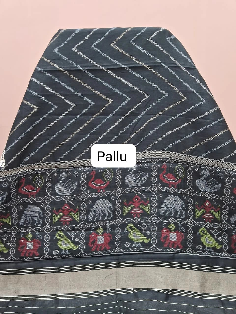 Black Raw Silk Saree Pallu
