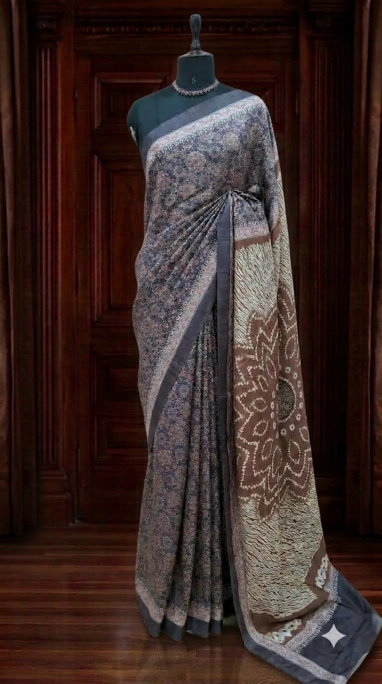 Light Blue Tussar Crepe Silk Saree