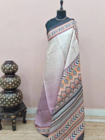 Elegant Pearl White and Light Onion Pink Satin Saree 