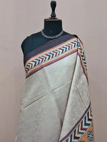 Elegant Pearl White and Light Onion Pink Satin Saree 1