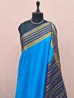 Graceful Cornflower Blue Plain Mysore Crepe Silk Saree 1