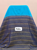 Graceful Cornflower Blue Plain Mysore Crepe Silk Saree pallu