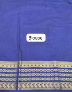 Graceful Cornflower Blue Plain Mysore Crepe Silk Saree blouse