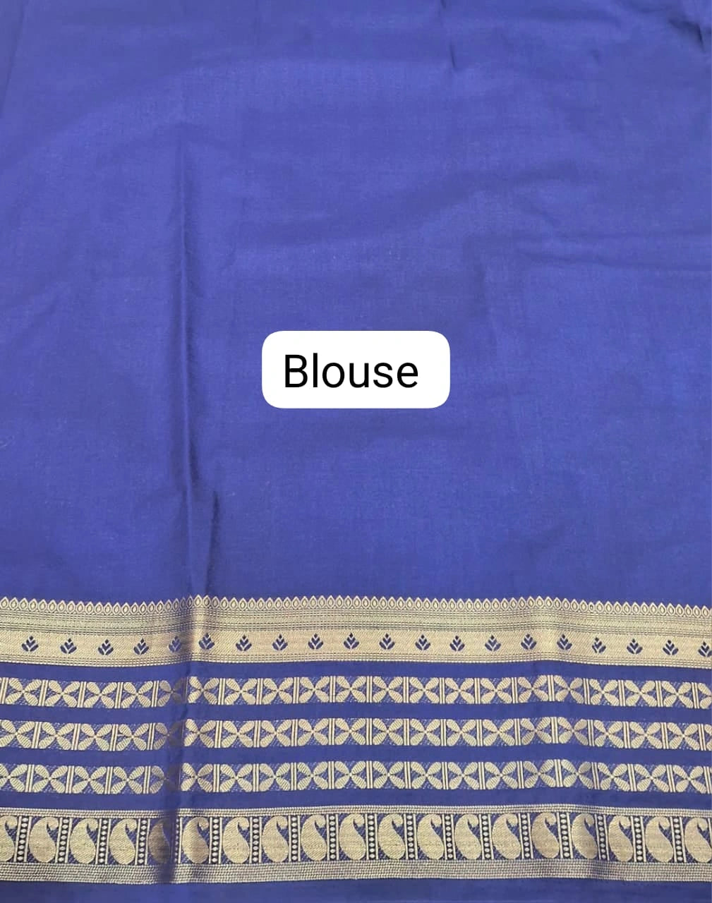 Graceful Cornflower Blue Plain Mysore Crepe Silk Saree blouse