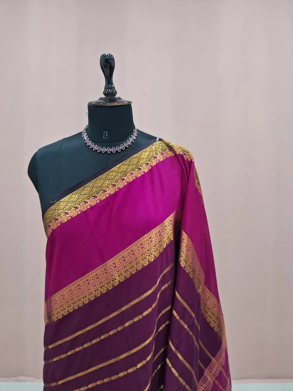Wine Crepe Silk Saree 1