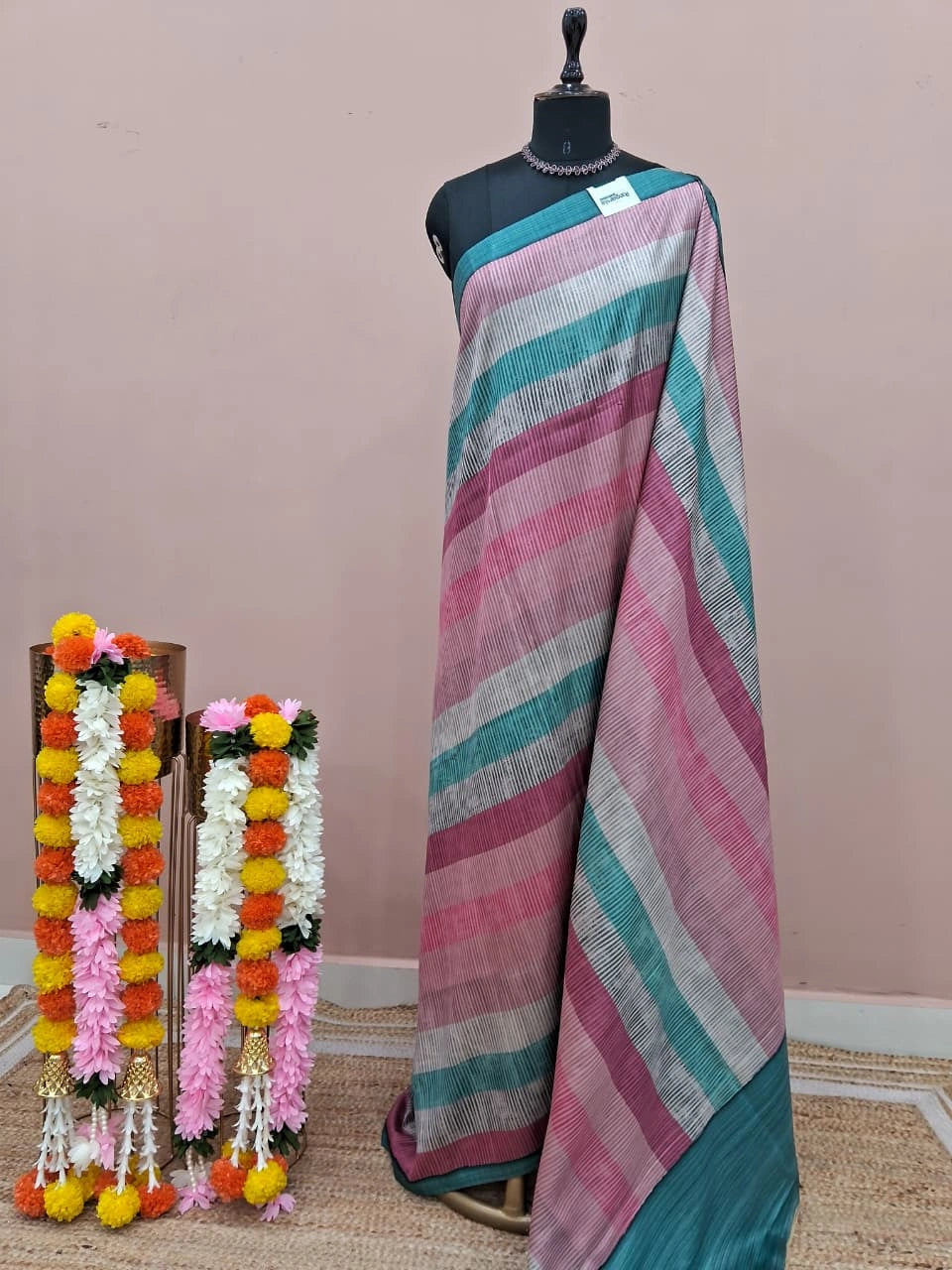 Dusty Rose Satin Tussar Silk Saree