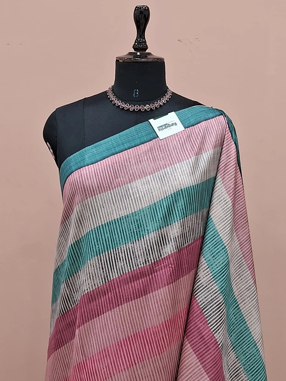 Dusty Rose Satin Tussar Silk Saree 1