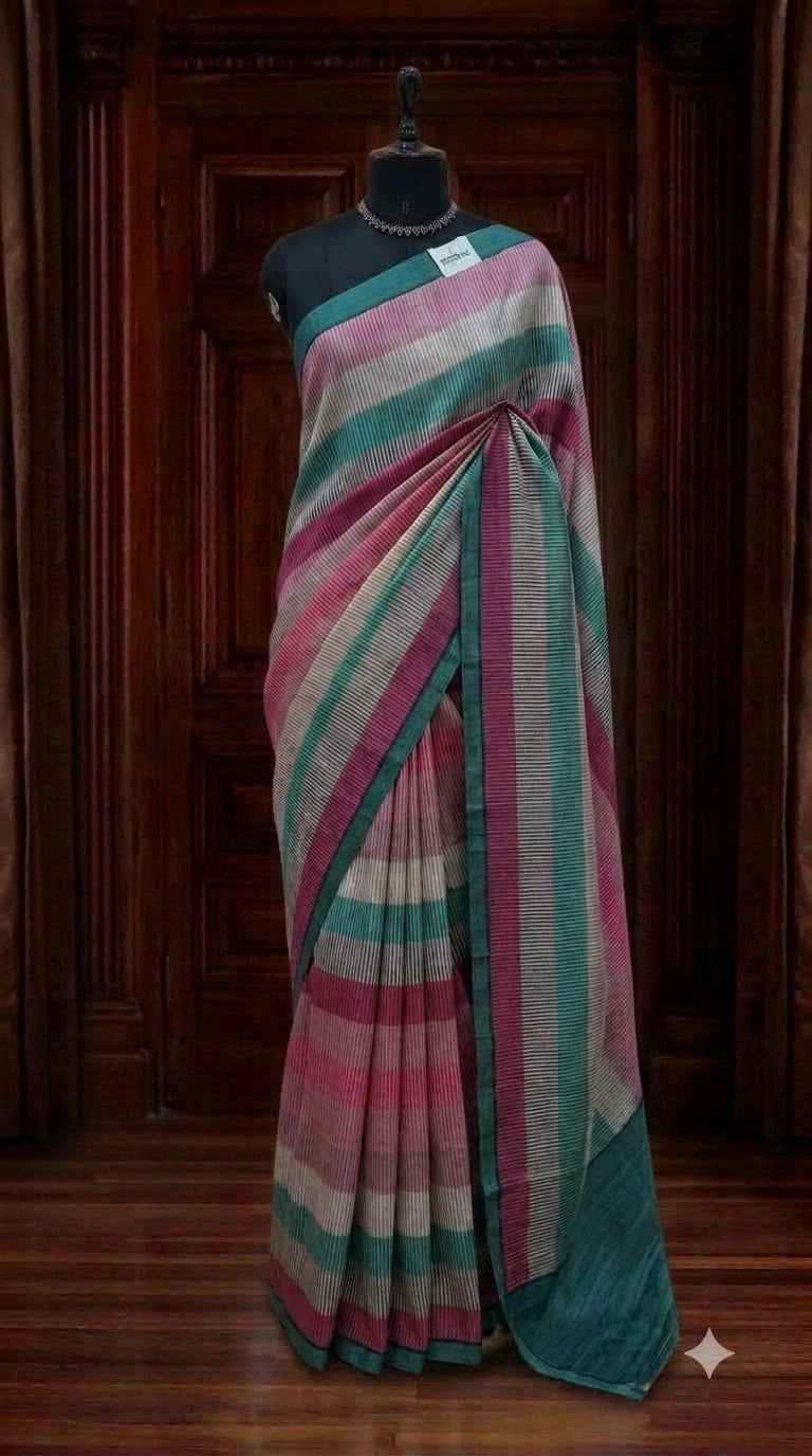 Dusty Rose Satin Tussar Silk Saree