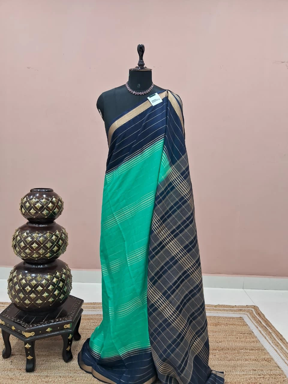 Teal Green Mysore Crepe Silk Saree