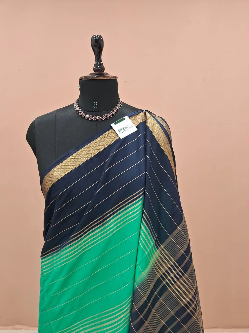 Teal Green Mysore Crepe Silk Saree 1