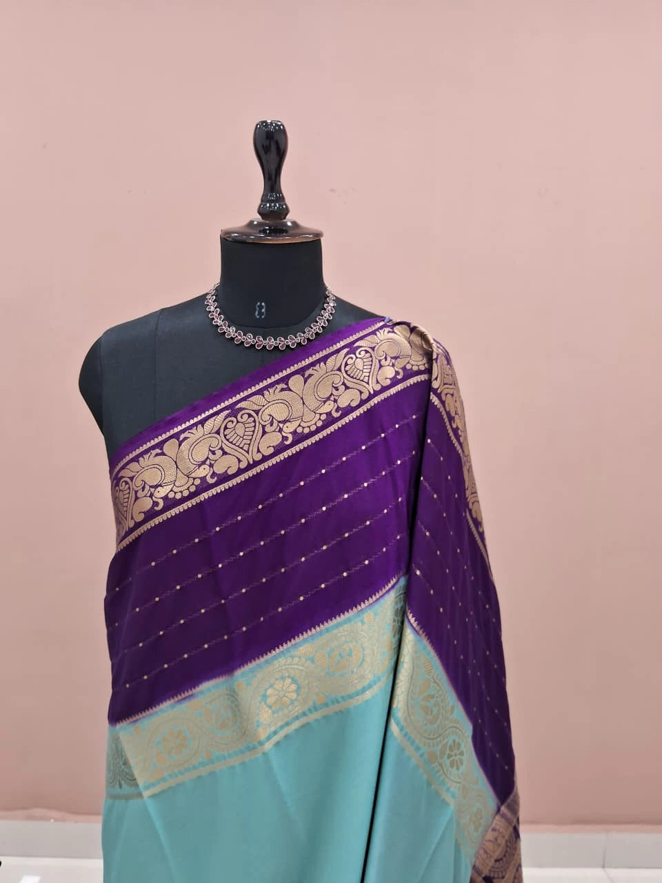 Sky Blue Plain Mysore Crepe Silk Saree 1
