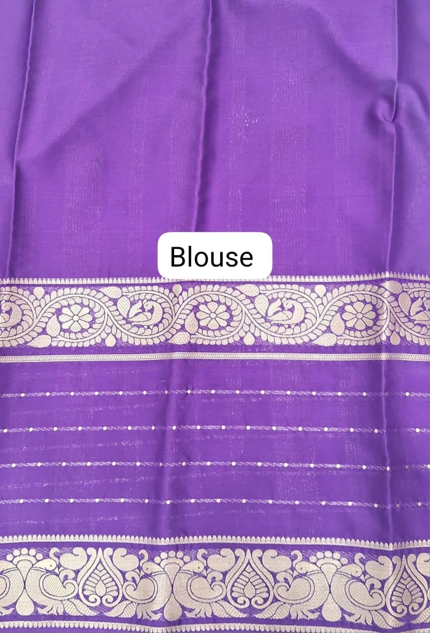 Sky Blue Plain Mysore Crepe Silk Saree Blouse