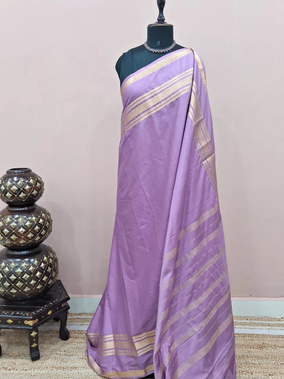 Elegant Lavender Plain Mysore Crepe Silk Saree 