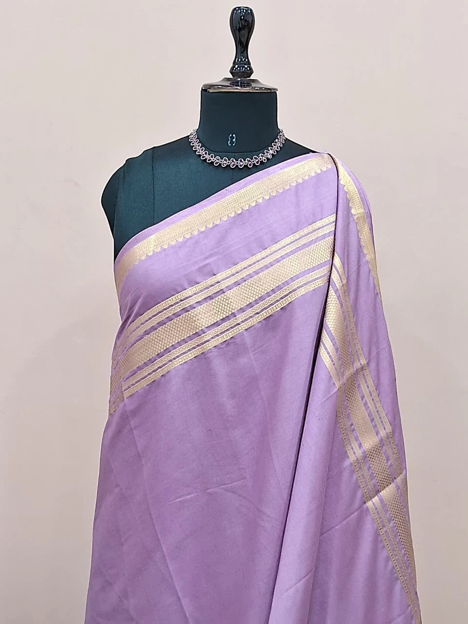 Elegant Lavender Plain Mysore Crepe Silk Saree 1