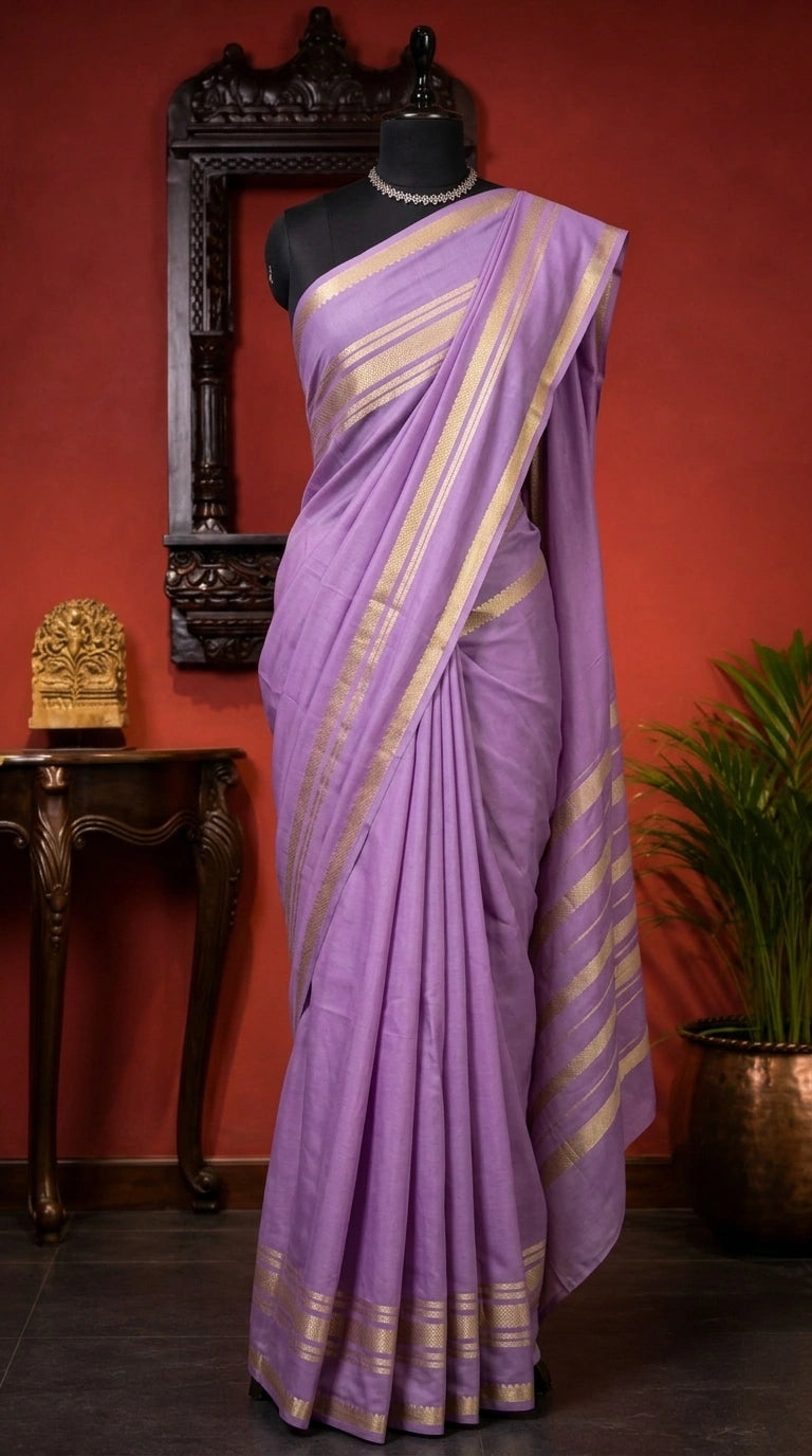 Elegant Lavender Plain Mysore Crepe Silk Saree 