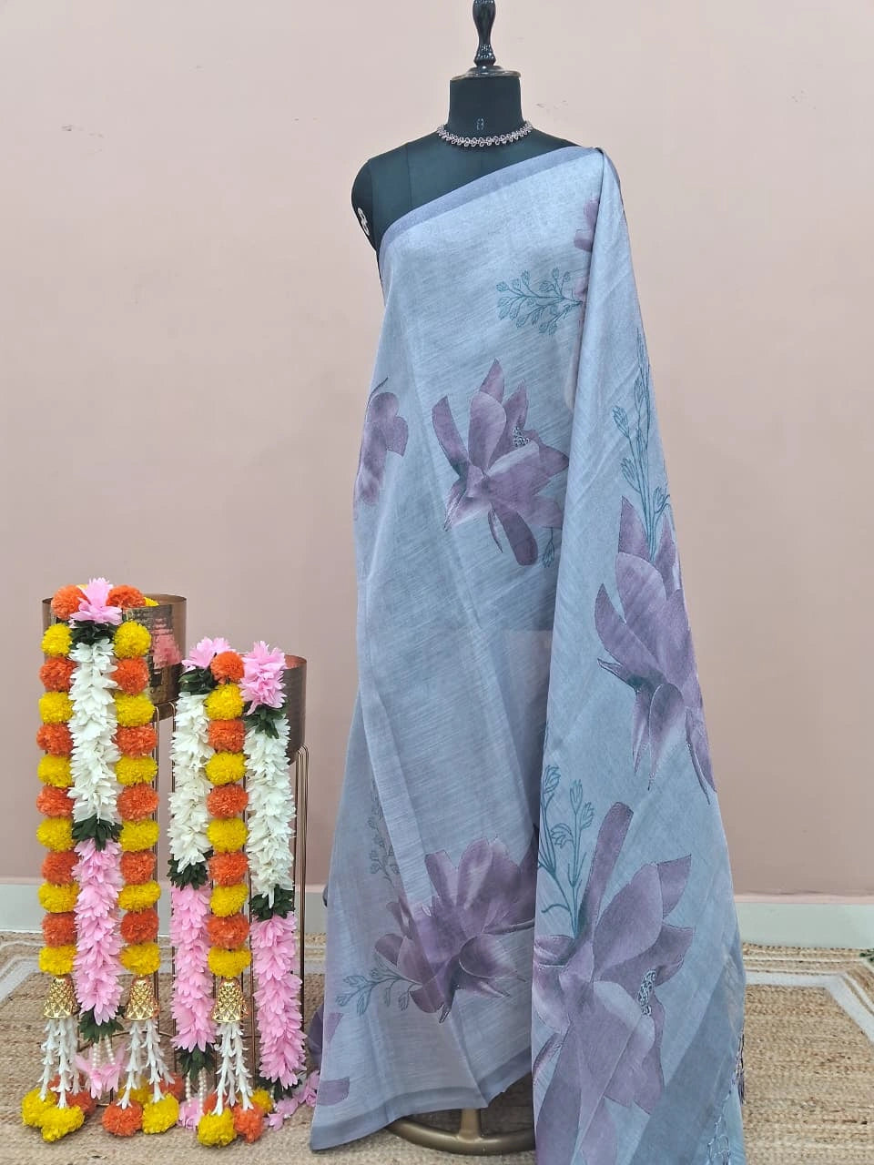 Light Sky Blue Tissue Tussar Saree