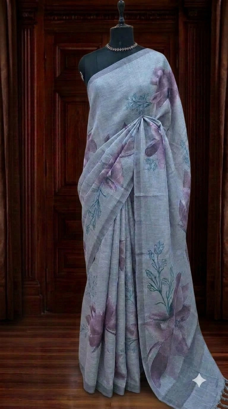 Light Sky Blue Tissue Tussar Saree