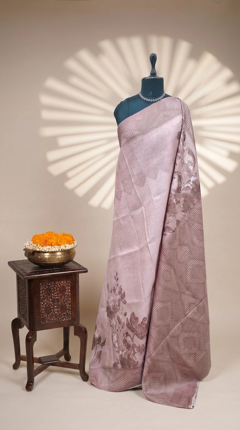 Dusty Mauve Plain Crush Silk Saree