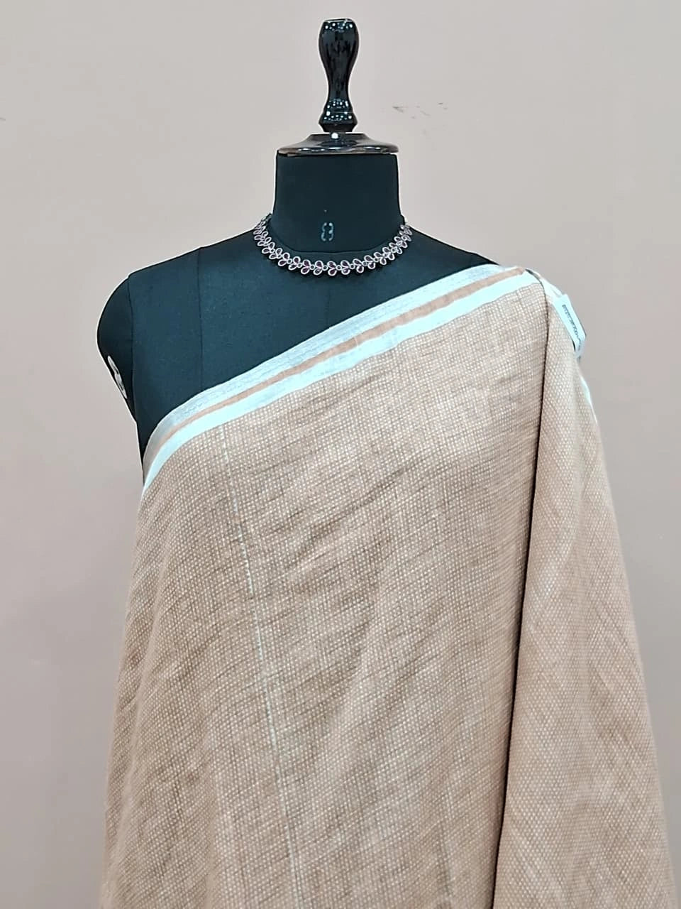 Beige Pure Linen Saree 1