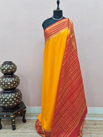 Mango Yellow Plain Mysore Crepe Silk Saree 