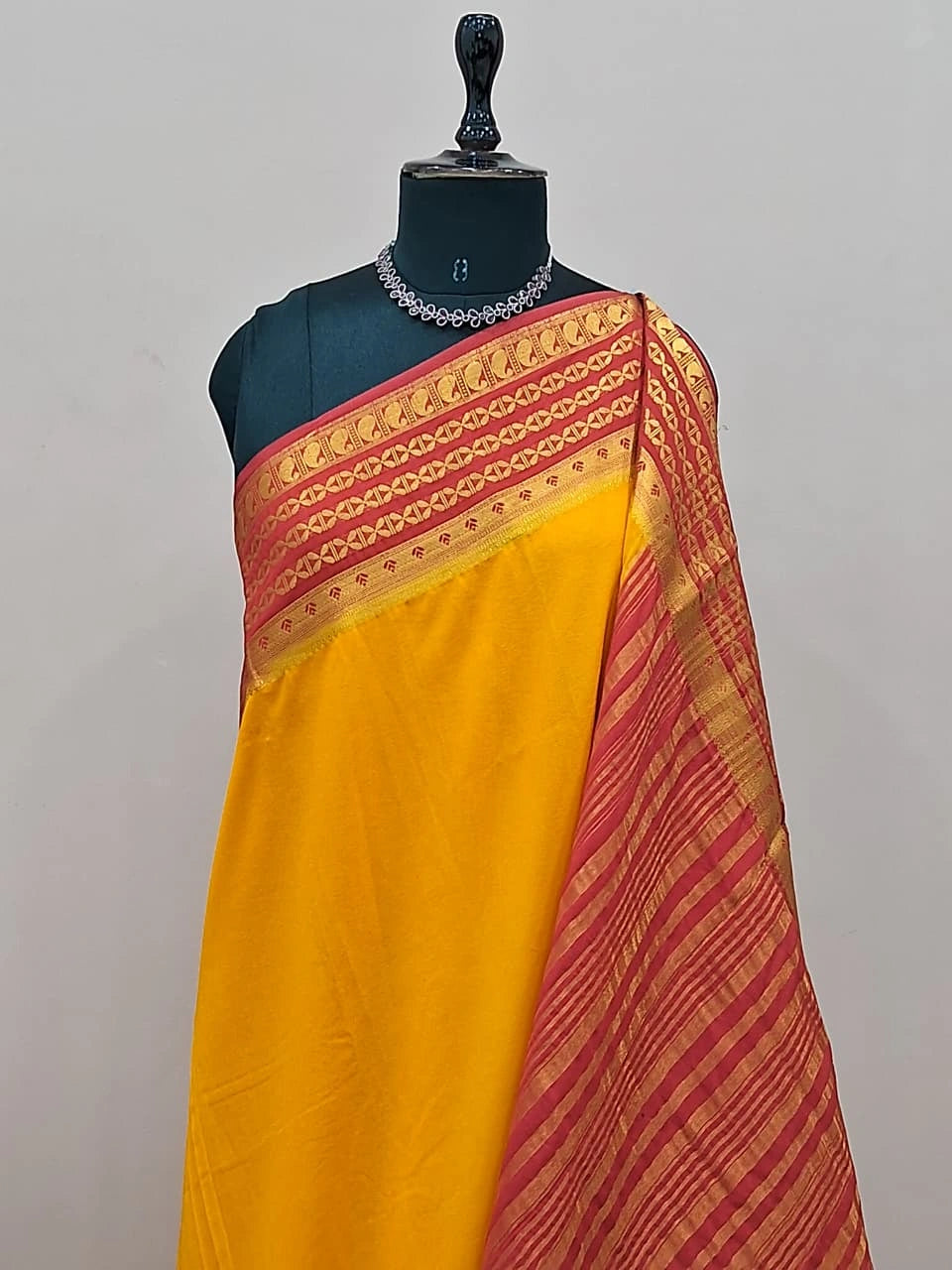Mango Yellow Plain Mysore Crepe Silk Saree 1