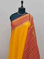 Mango Yellow Plain Mysore Crepe Silk Saree 1