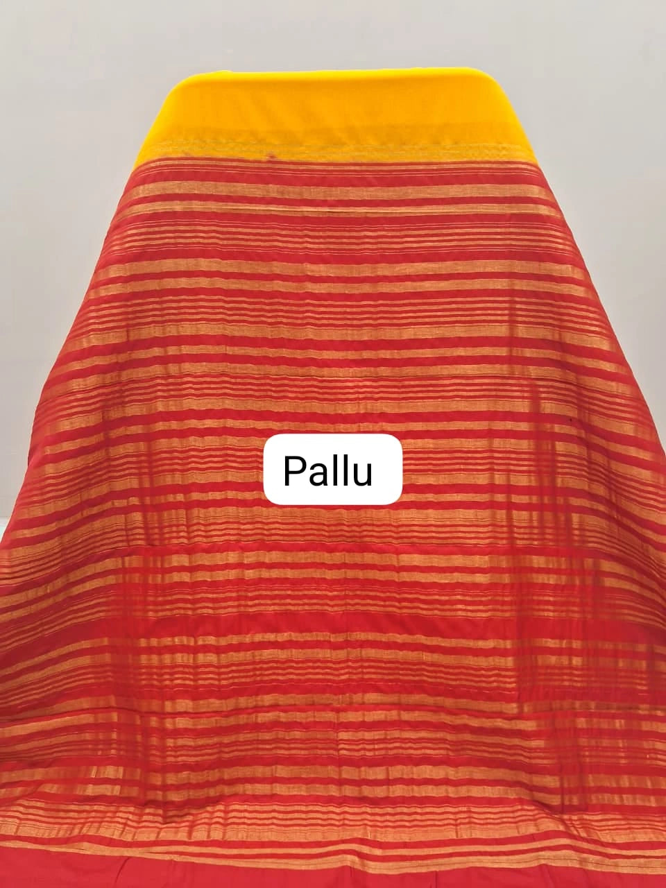 Mango Yellow Plain Mysore Crepe Silk Saree pallu