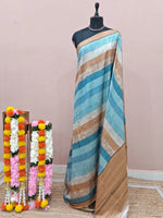 Sky Blue Satin Tussar Silk Saree