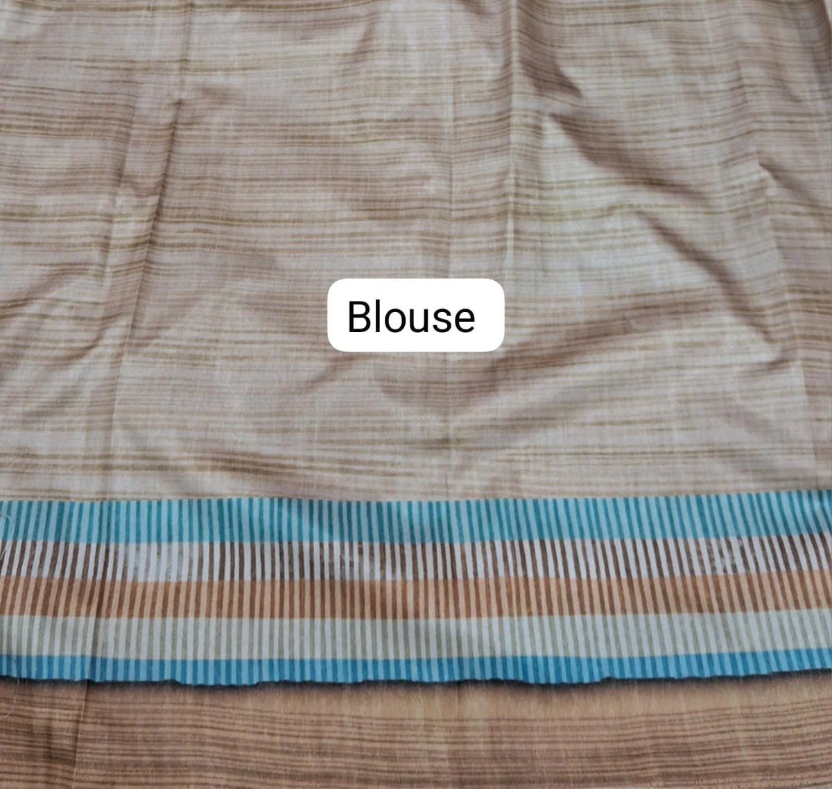 Sky Blue Satin Tussar Silk Saree blouse