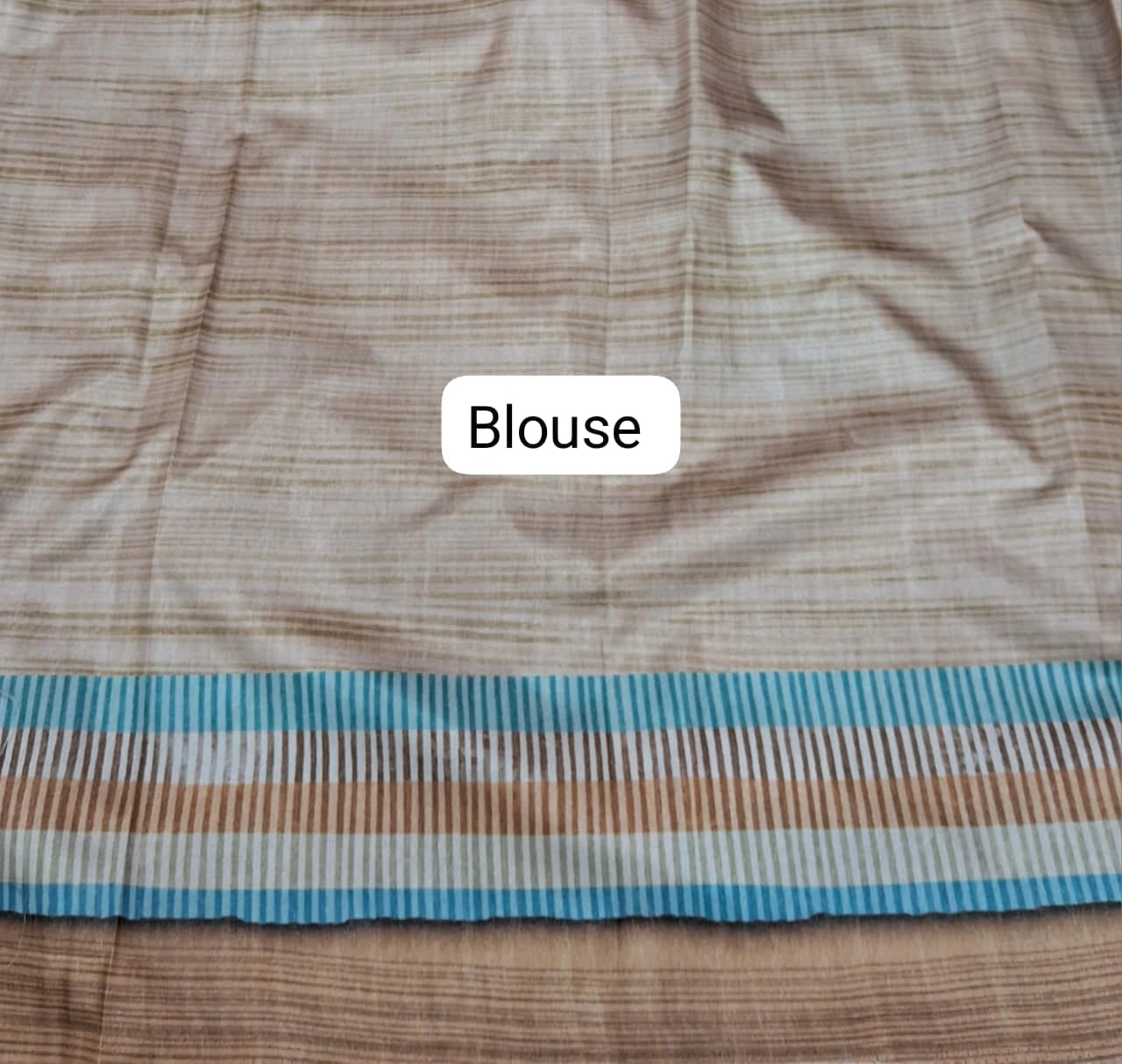 Sky Blue Satin Tussar Silk Saree blouse