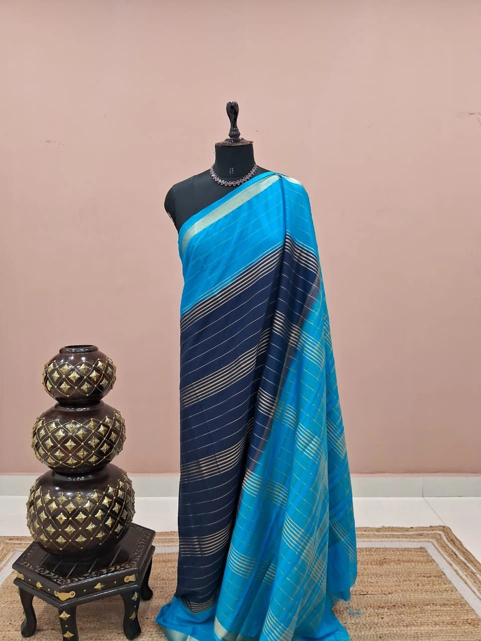 Navy Blue Mysore Crepe Silk Saree 