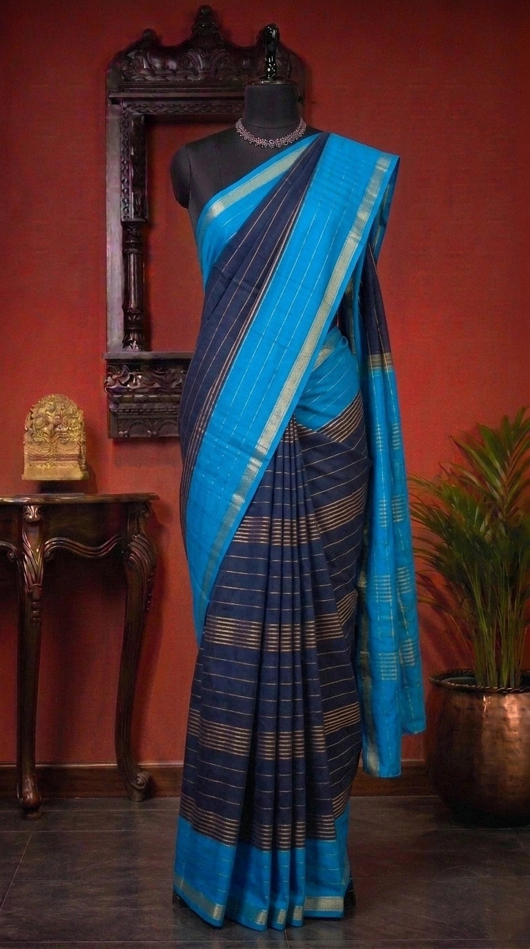 Navy Blue Mysore Crepe Silk Saree 