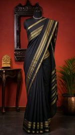 Classic Black Plain Mysore Crepe Silk Saree 