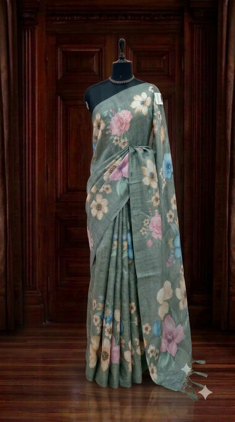 Sea Spray Green Tissue Tussar Saree