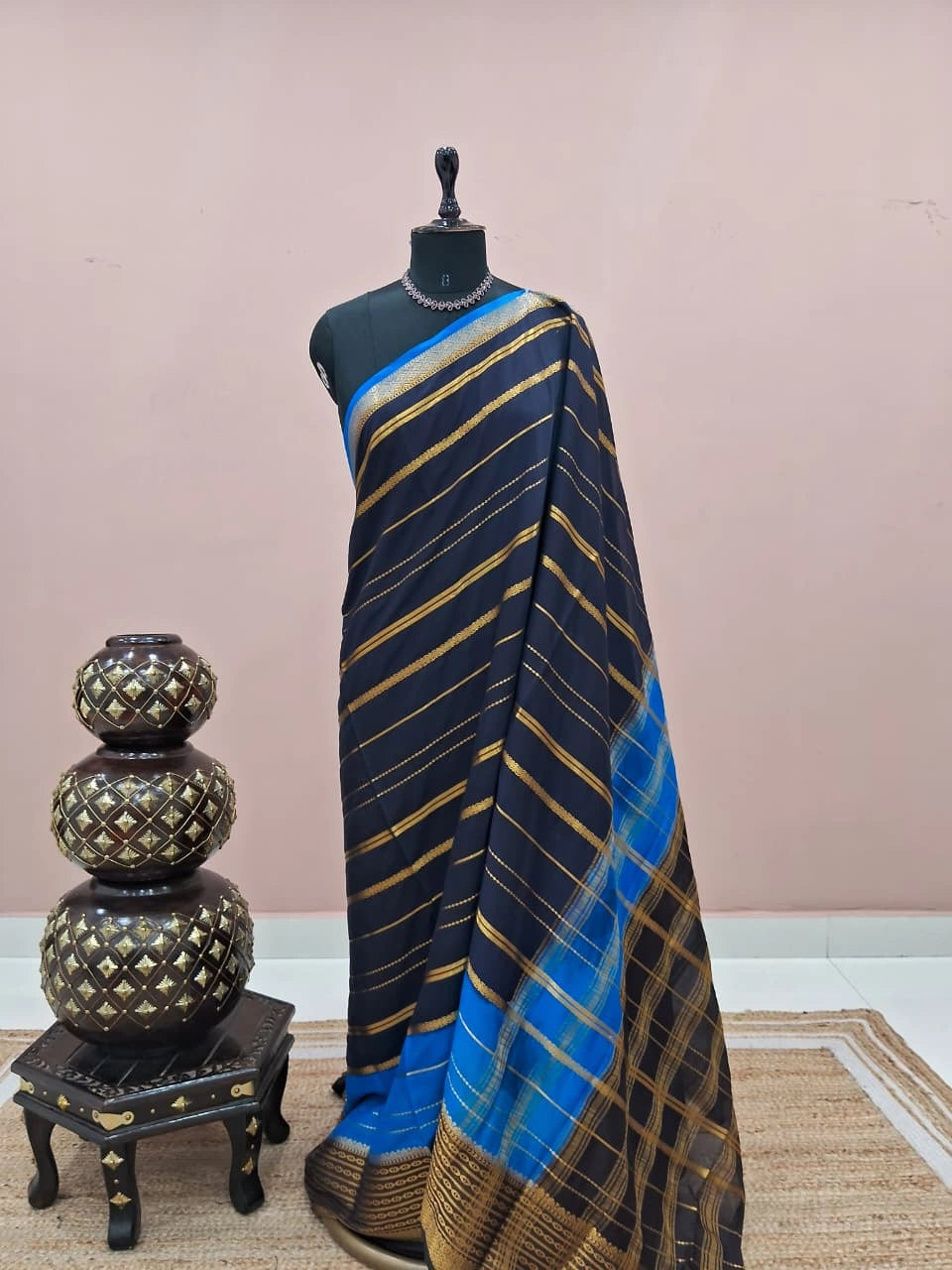 Black and Blue Crepe Silk Saree
