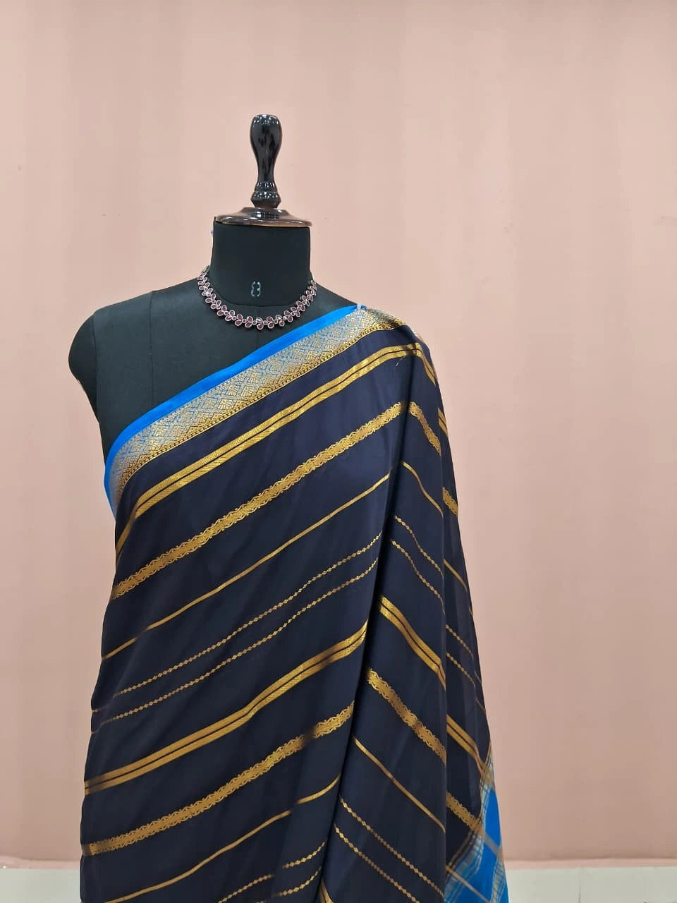 Black and Blue Crepe Silk Saree 1