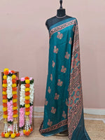 Teal Blue Satin Tussar Saree