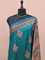 Teal Blue Satin Tussar Saree 1