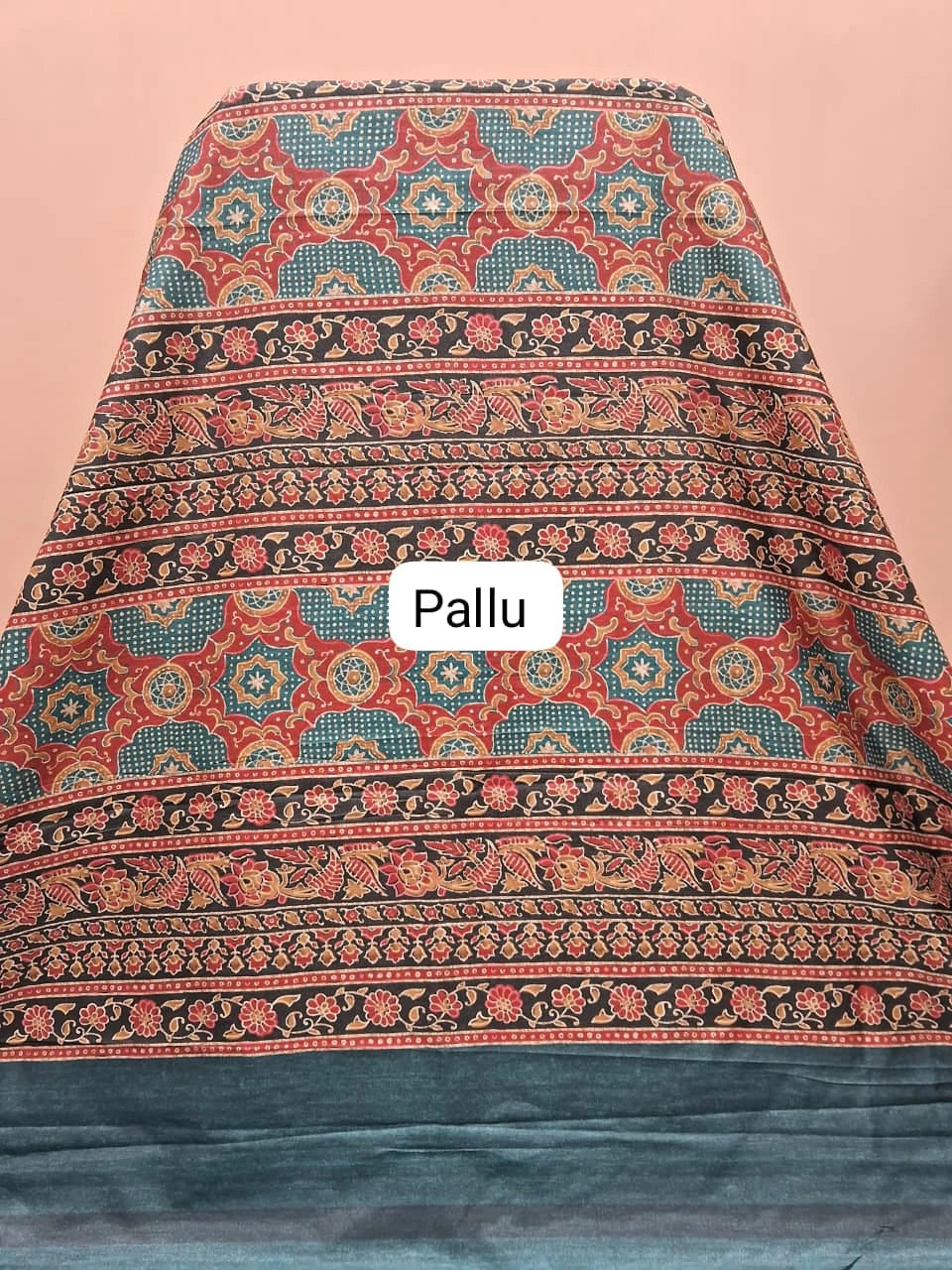 Teal Blue Satin Tussar Saree Pallu
