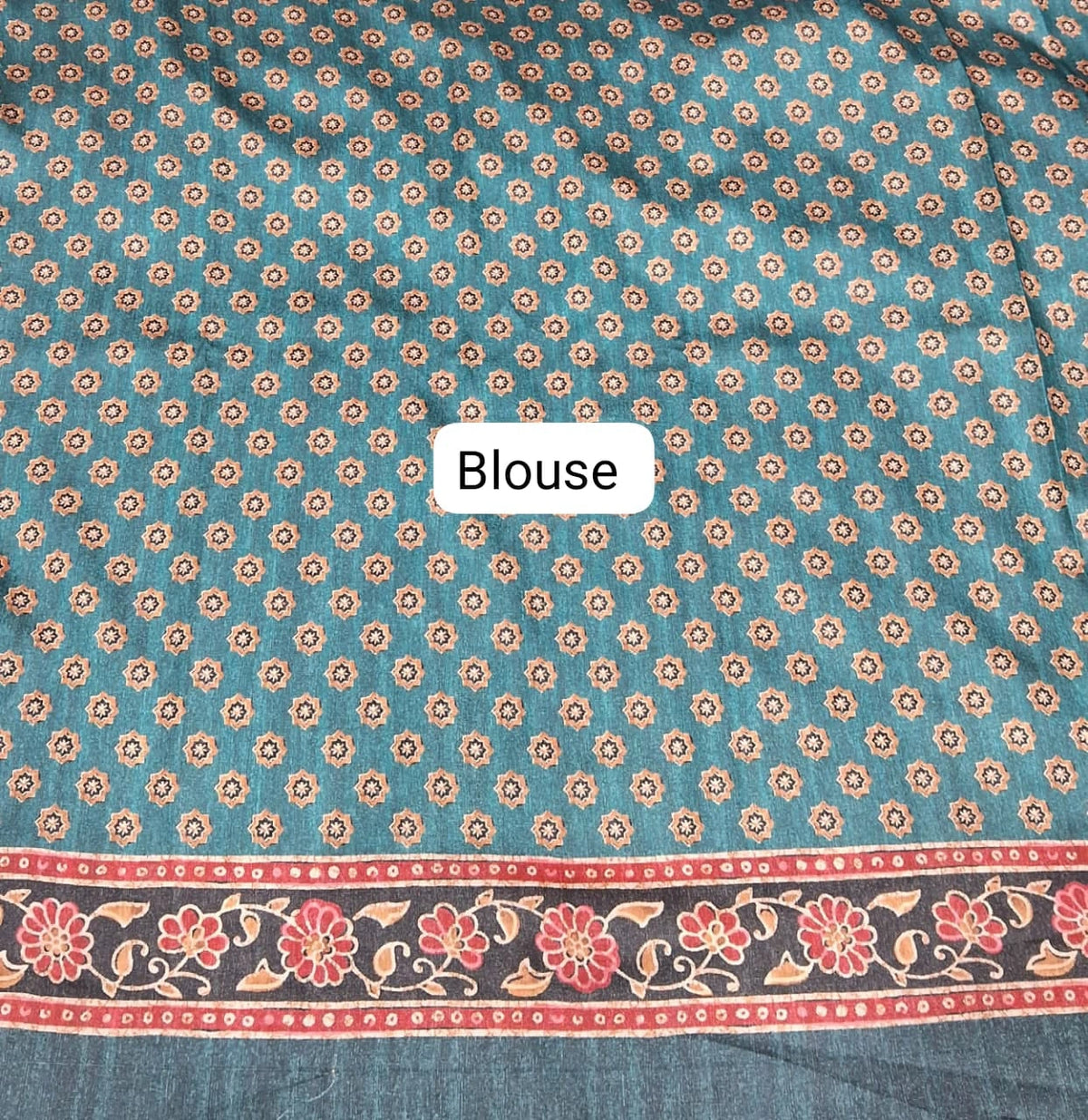 Teal Blue Satin Tussar Saree blouse