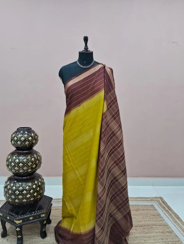 Lime Yellow Mysore Crepe Silk saree