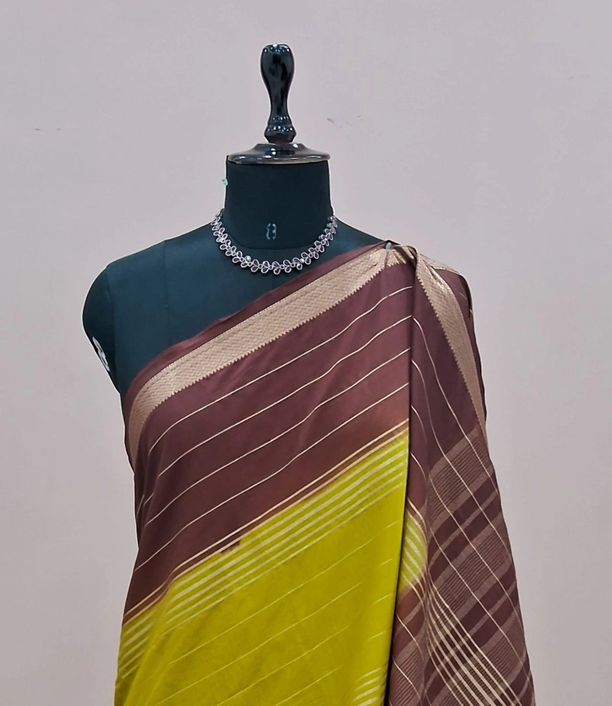 Lime Yellow Mysore Crepe Silk saree 1