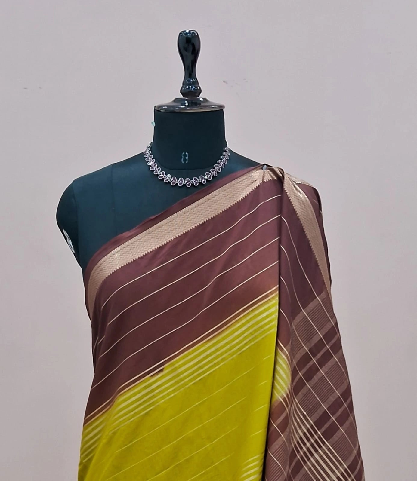 Lime Yellow Mysore Crepe Silk saree 1