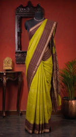 Lime Yellow Mysore Crepe Silk saree